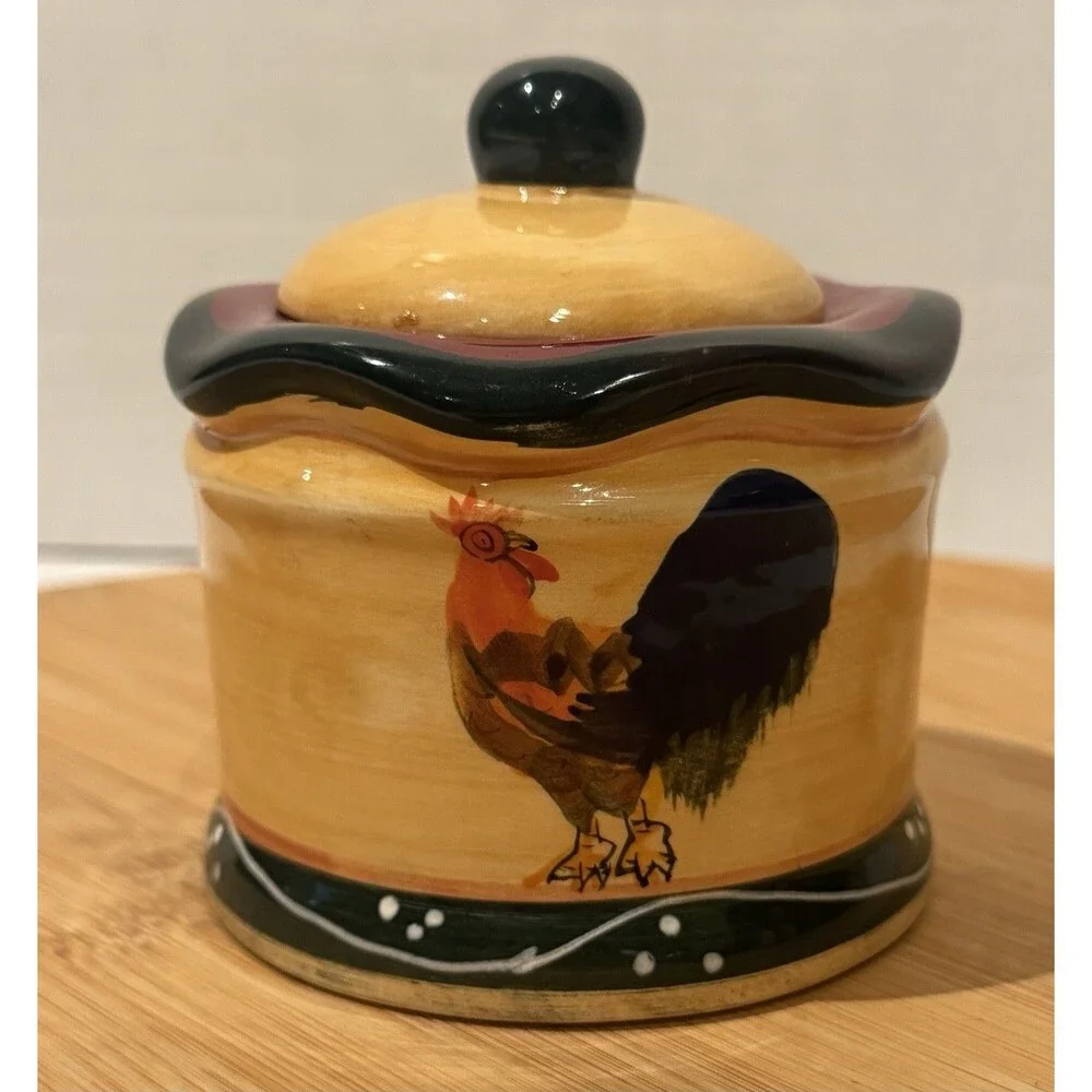 Hand Painted Chicken Rooster Set Casa Vero By ACK Farmhouse Country Sugar Cream